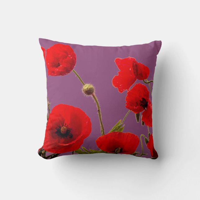 Sugar Plum Pink Red Poppy Flower Floral Purple Throw Pillow (Front)