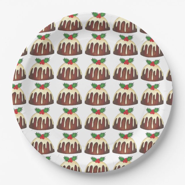 Sugar Plum Pudding Christmas Dinner British Food Paper Plate (Front)