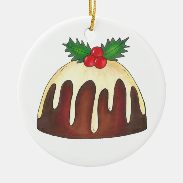 Sugar Plum Pudding Christmas Holiday Dessert Ceramic Ornament (Front)