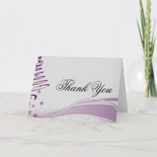 Sugar Plum Tree and Snowflakes in Purple Thank You Card