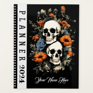 Sugar Sculls Black 2024 Floral Bloom Year Monthly Planner