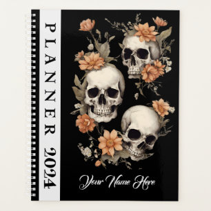  Sugar Sculls Black Planner 2024 Floral Bloom 