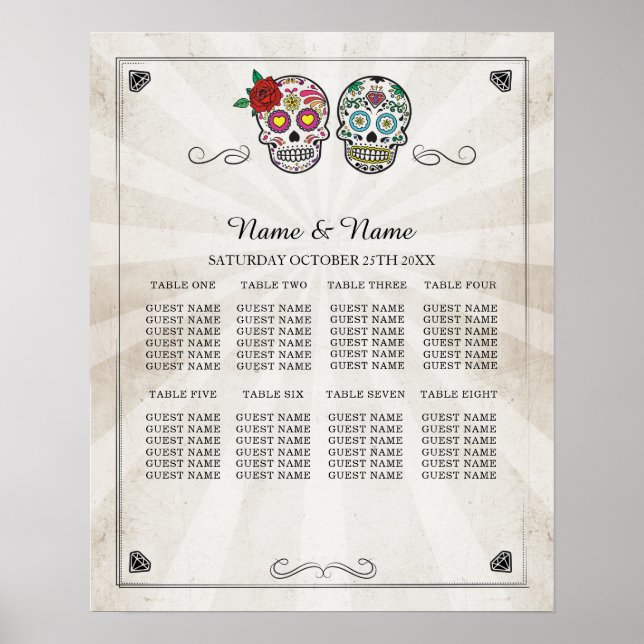 Sugar Sku Rose Table Plan Mariage Poster 8 Siège (Devant)