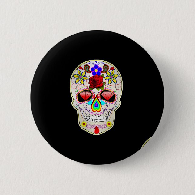 sugar skull 2 inch round button (Front)