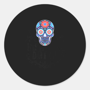 Sugar Skull And Bats Logo Black Text Premium  Classic Round Sticker