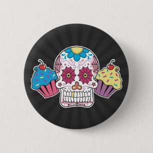 Sugar Skull and Cupcakes 2 Inch Round Button