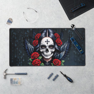 Sugar Skull Angel with Roses. Desk Mat