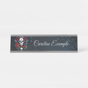 Sugar Skull Angel with Roses.  Desk Name Plate
