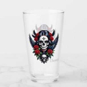 Sugar Skull Angel with Roses. Glass