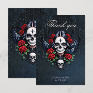 Sugar Skull Angel with Roses.  Thank You Card