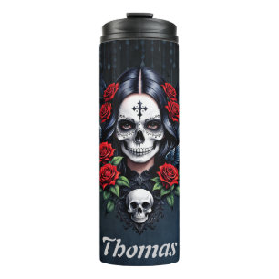 Sugar Skull Angel with Roses. Thermal Tumbler
