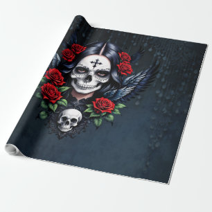 Sugar Skull Angel with Roses. Wrapping Paper
