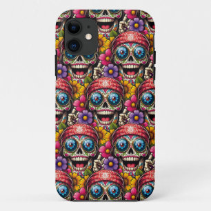 Sugar Skull Art - A Colourful Fusion Peace Sign iPhone 11 Case