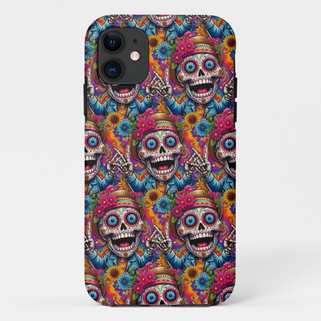 Sugar Skull Art - A Symphony of Colours Peace Sign Case-Mate iPhone Case (Back)