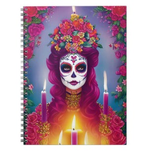 Sugar Skull Art -  Beautiful Woman at Altar Notebook