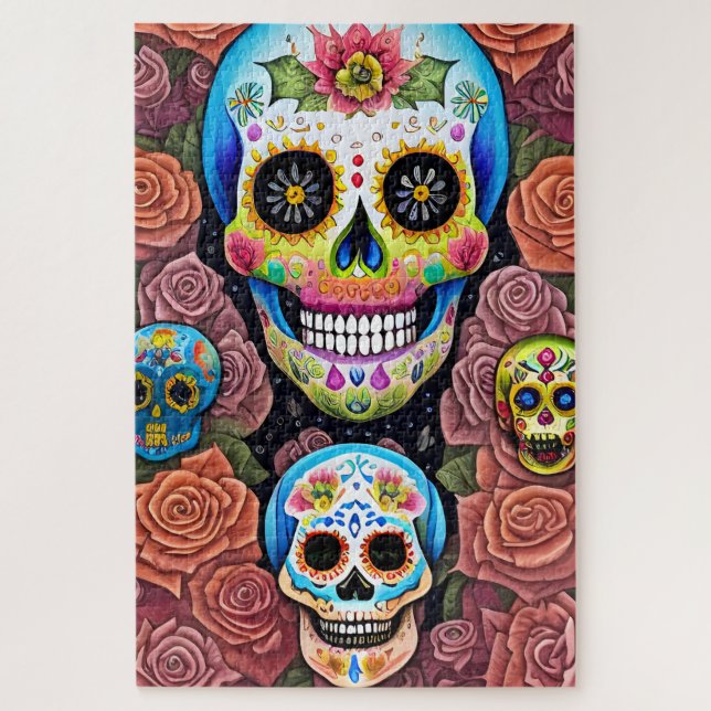 Sugar Skull Art - Celebrate Dia de los Muertos Jigsaw Puzzle (Vertical)