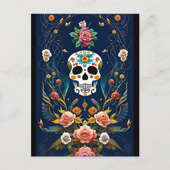 Sugar Skull Art -  Celebrate Tradition Postcard (Front)