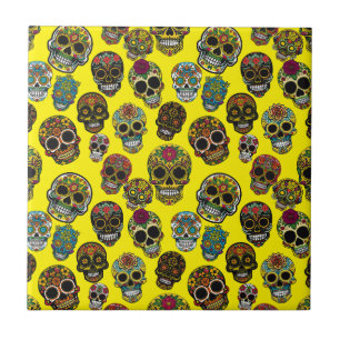 Sugar Skull Art Colorful Pattern Tile
