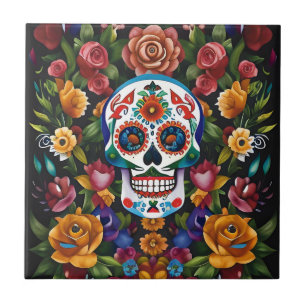 Sugar Skull Art - Colorful Traditions Tile