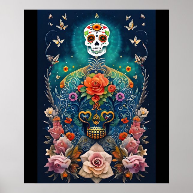 Sugar Skull Art - Colourful Creations Poster (Front)