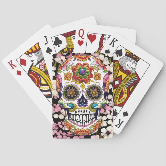 Sugar Skull Art - Colourful Day of the Dead Playing Cards (Back)