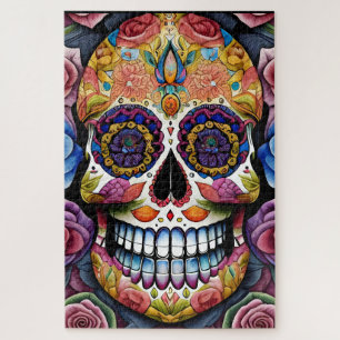 Sugar Skull Art -  Colourful Day of the Dead Skull Jigsaw Puzzle