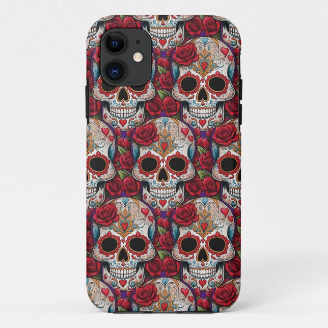 Sugar Skull Art - Colourful Dia de los Muertos Case-Mate iPhone Case (Back)