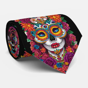 Sugar Skull Art -  Colourful Dia de los Muertos Tie