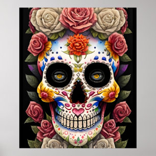 Sugar Skull Art - Colourful Traditional Poster