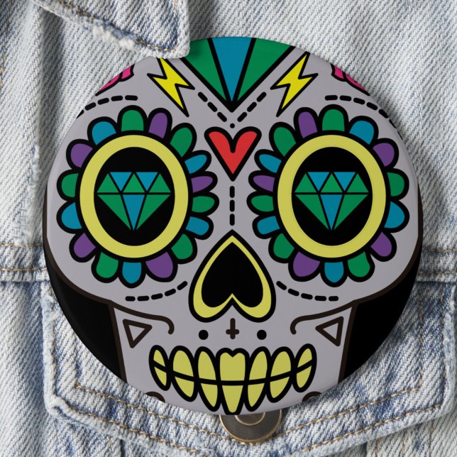 Sugar Skull Art, Day of the Dead 4 Inch Round Button (Creator Uploaded)