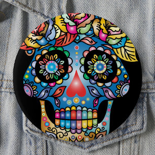 Sugar Skull Art, Day of the Dead 4 Inch Round Button