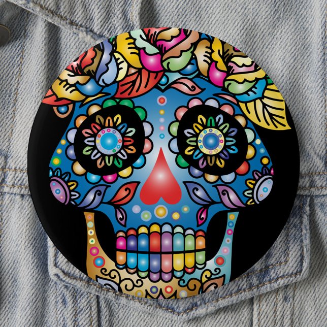 Sugar Skull Art, Day of the Dead 4 Inch Round Button (Creator Uploaded)