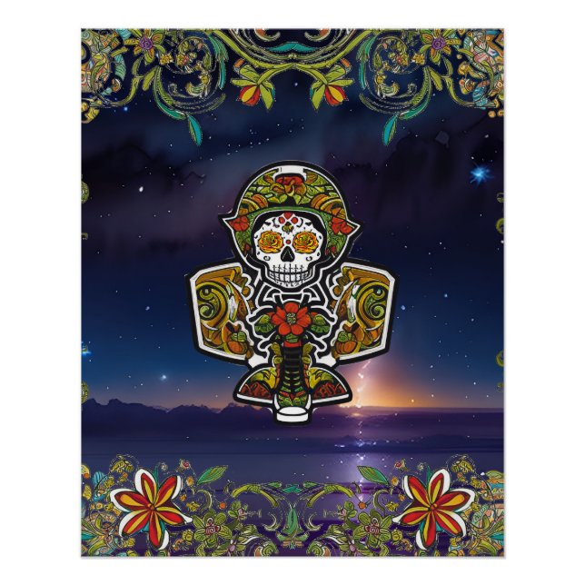 Sugar Skull Art - Day of the Dead Airplane Altar Poster (Front)