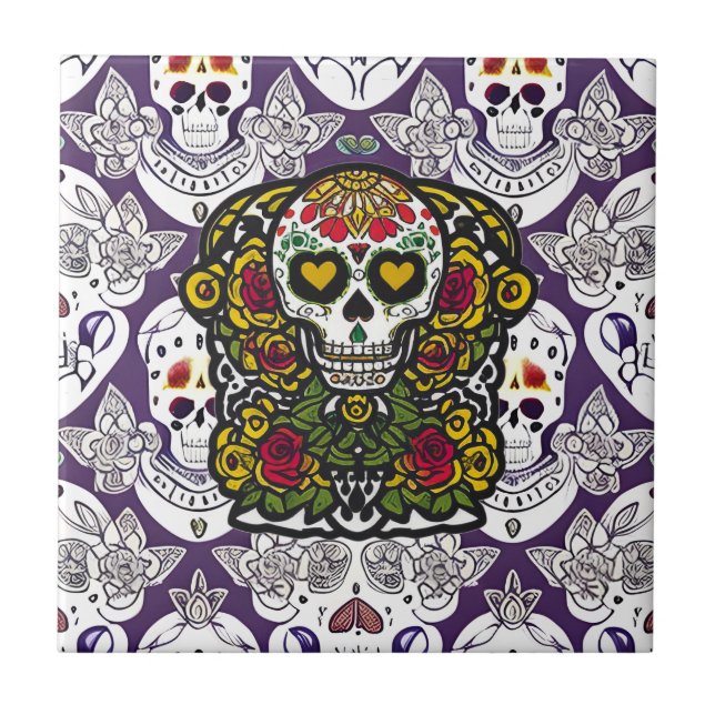 Sugar Skull Art - Day of the Dead Altar Tile (Front)