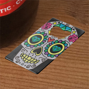 Sugar Skull Art, Day of the Dead Credit Card Bottle Opener