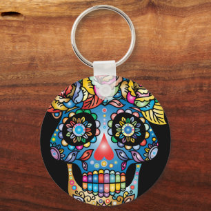 Sugar Skull Art, Day of the Dead Keychain