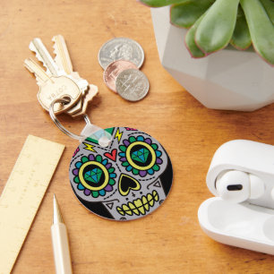 Sugar Skull Art, Day of the Dead Keychain