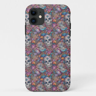 Sugar Skull Art - Day of the Dead Swirl iPhone 11 Case