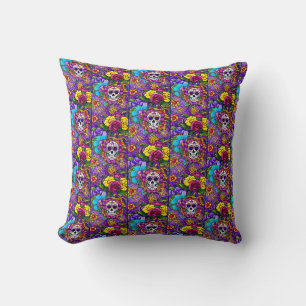 Sugar Skull Art - Día de los Muertos Delight Throw Pillow