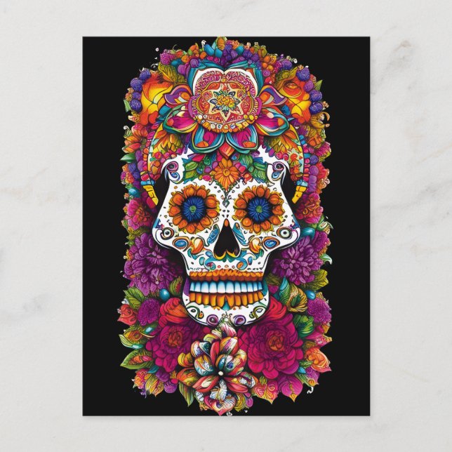 Sugar Skull Art - Fiesta of Colours Postcard (Front)