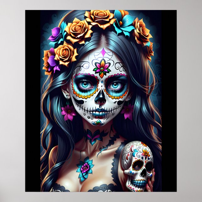 Sugar Skull Art -  Fiesta of Colours Poster (Front)
