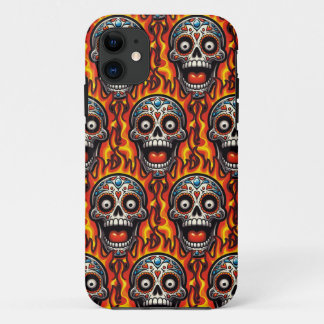 Sugar Skull Art - Flaming Skull iPhone 11 Case