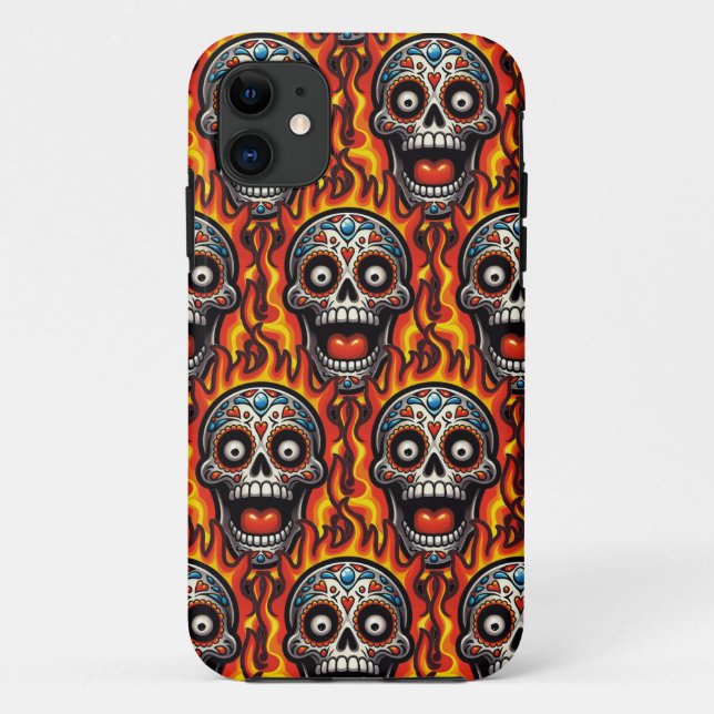 Sugar Skull Art - Flaming Skull Case-Mate iPhone Case (Back)