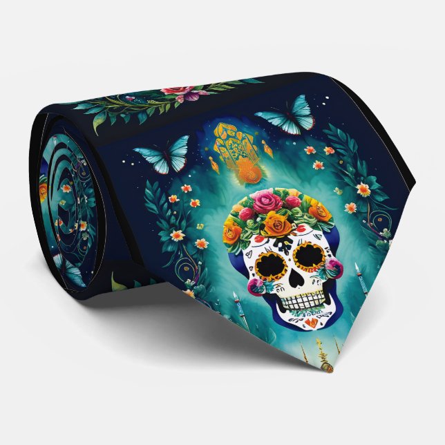 Sugar Skull Art - Inspired by Mexican Traditions Tie (Rolled)