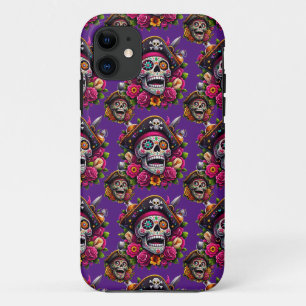 Sugar Skull Art - Jolly Pirate Skull (Purple) iPhone 11 Case