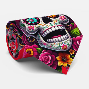 Sugar Skull Art - Jolly Pirate Skull (Red) Tie