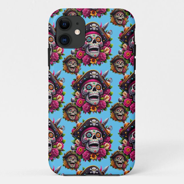 Sugar Skull Art - Jolly Pirate Skull (Sky Blue) Case-Mate iPhone Case (Back)