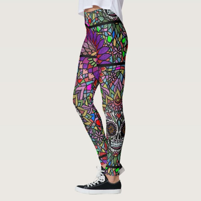 Sugar Skull Art Leggings (Left)