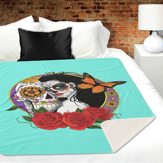 Sugar Skull Art Nouveau Sherpa Blanket (Creator Uploaded)