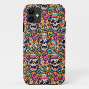Sugar Skull Art - Petals and Bones Peace Sign iPhone 11 Case